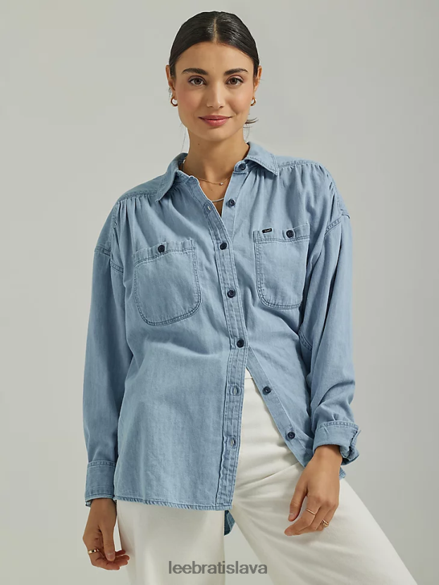 Lee oblečenie HL0J0R395 modré médiá ženy hraničná zhrňovaná košeľa na gombíky