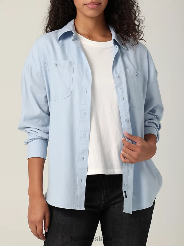 Lee oblečenie HL0J0R398 hanblivá modrá ženy okrajová košeľa na gombíky