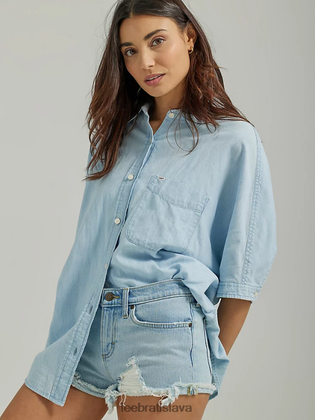 Lee oblečenie HL0J0R399 pena ženy uvoľnená košeľa s jedným vreckom na gombíky