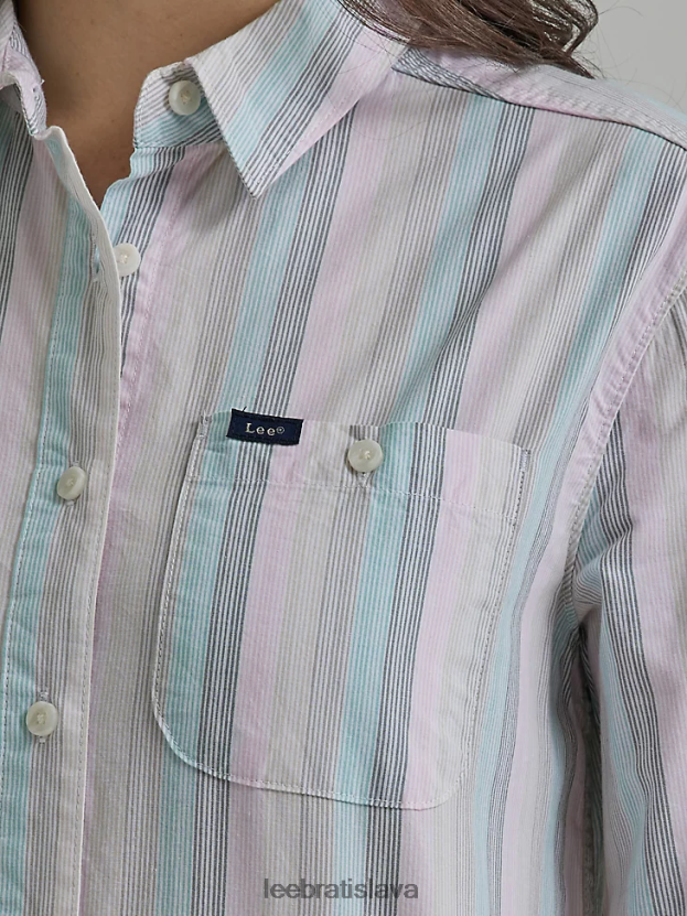 Lee oblečenie HL0J0R400 pevnostný zelený pruh ženy legendárna viacúčelová košeľa s prúžkami na gombíky